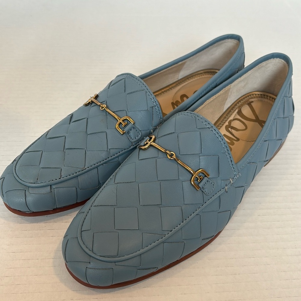 Sam Edelman Blue Basket Weave Leather Women's Loafer with GoldHorse bit …